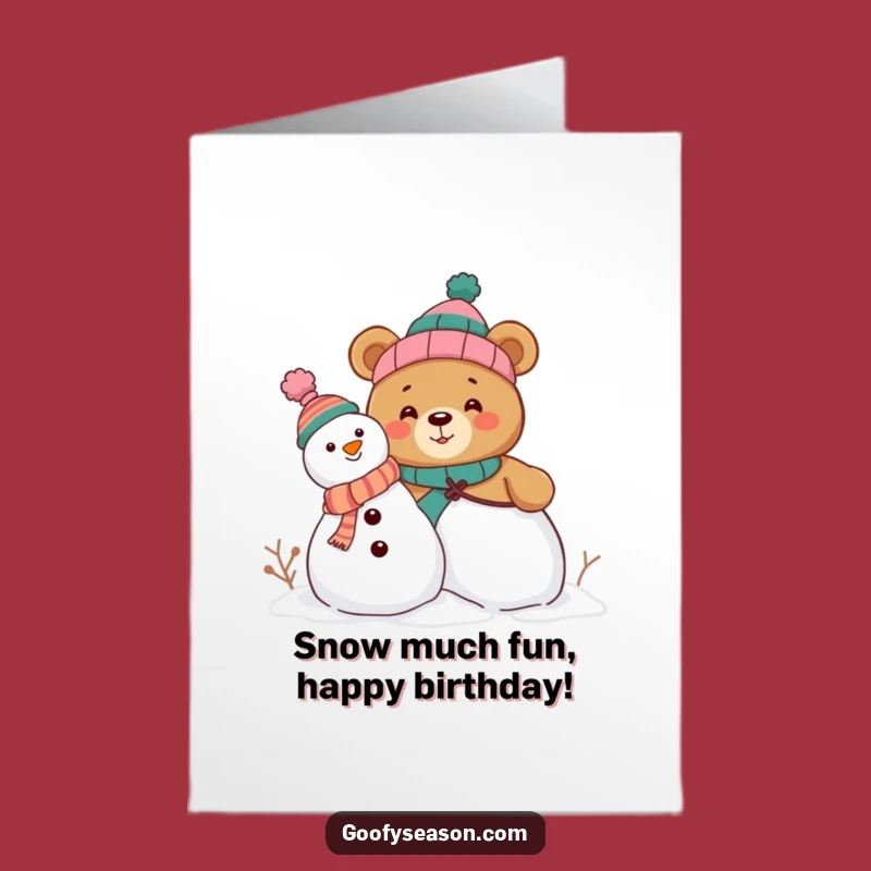 Free Printable Birthday Card: Curious Bear & Snowman, Funny Downloadable Gift for Him or Her