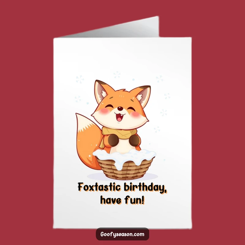 Free Printable Birthday Card: Fox Catching Snowflakes - Funny Winter Gift