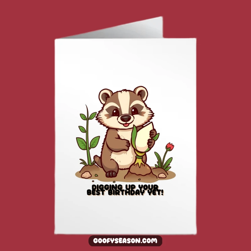 Free Printable Birthday Card Funny Badger Planting Bulb Downloadable Gift