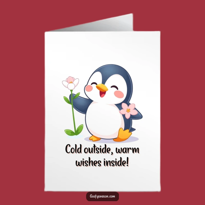 Free Printable Birthday Card: Joyful Penguin's Winter Bloom Funny Card