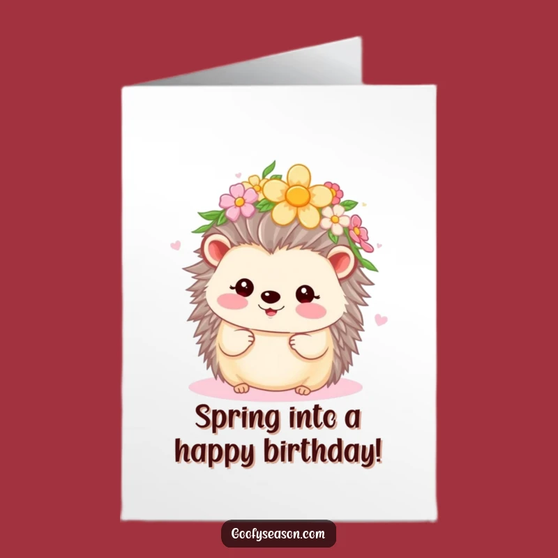 Free Printable Birthday Card: Kawaii Hedgehog Flower Crown Spring Funny Downloadable Gift
