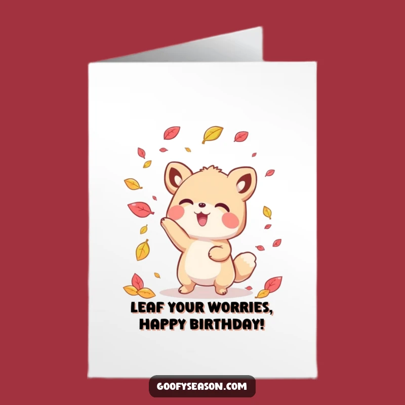 Free Printable Birthday Card: Kawaii Leaf Tosser Animal - Autumn Fun!