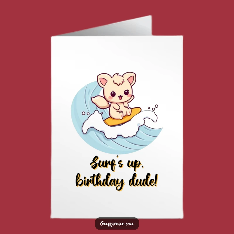 Free Printable Birthday Card: Kawaii Surfer Wave Fun Funny Downloadable