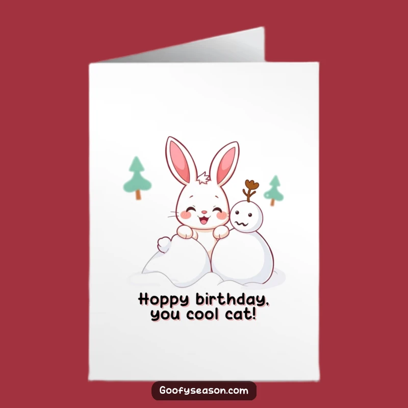 Free Printable Birthday Card: Mischievous Bunny Snowman DIY Downloadable Funny Gift