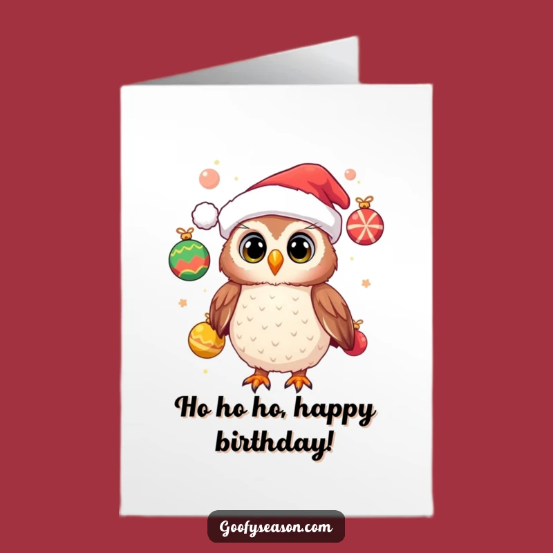 Free Printable Birthday Card: Owl's Santa Hat Holiday Fun Funny Downloadable Gift