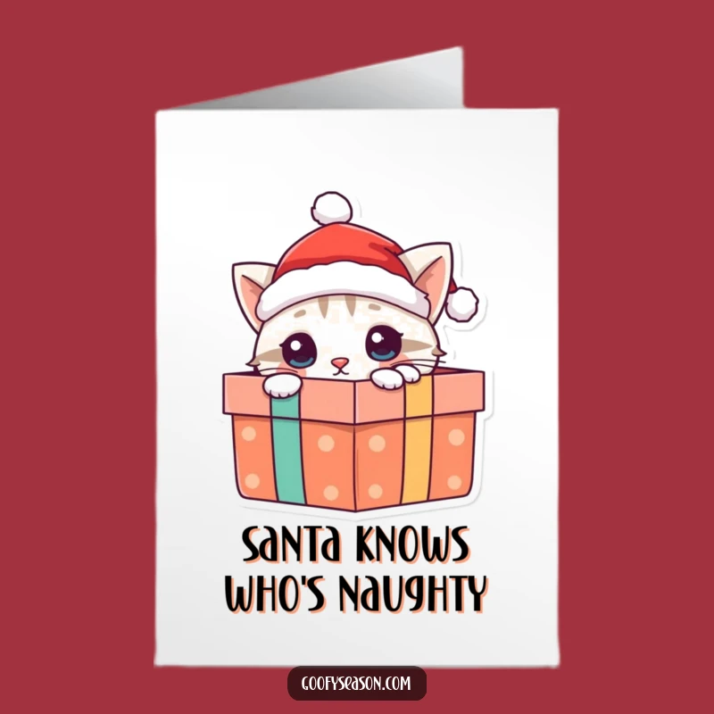 Free Printable Funny Cat Birthday Card: Curious Kitty in Santa Hat Ready to Party!