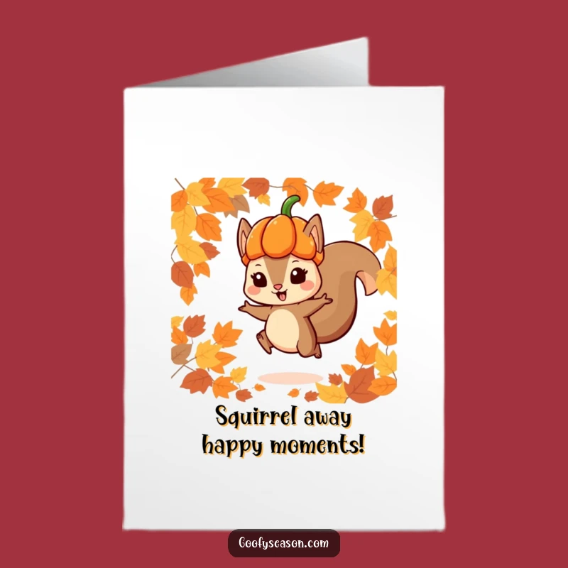 Free Printable Squirrel Birthday Card: Pumpkin Hat Autumn Funny Downloadable Gift