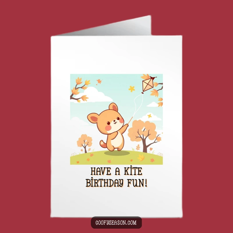 Free Printable Birthday Card: Kawaii Kite Autumn Fun Funny Downloadable