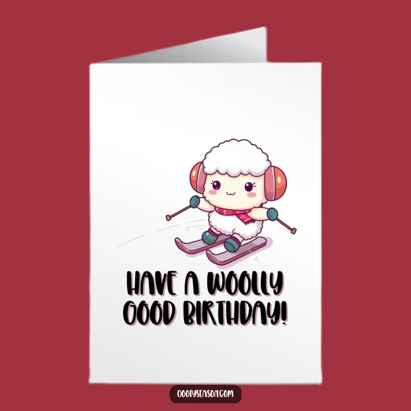 Free Printable Birthday Card: Skiing Sheep Funny Downloadable Gift for Winter Birthdays