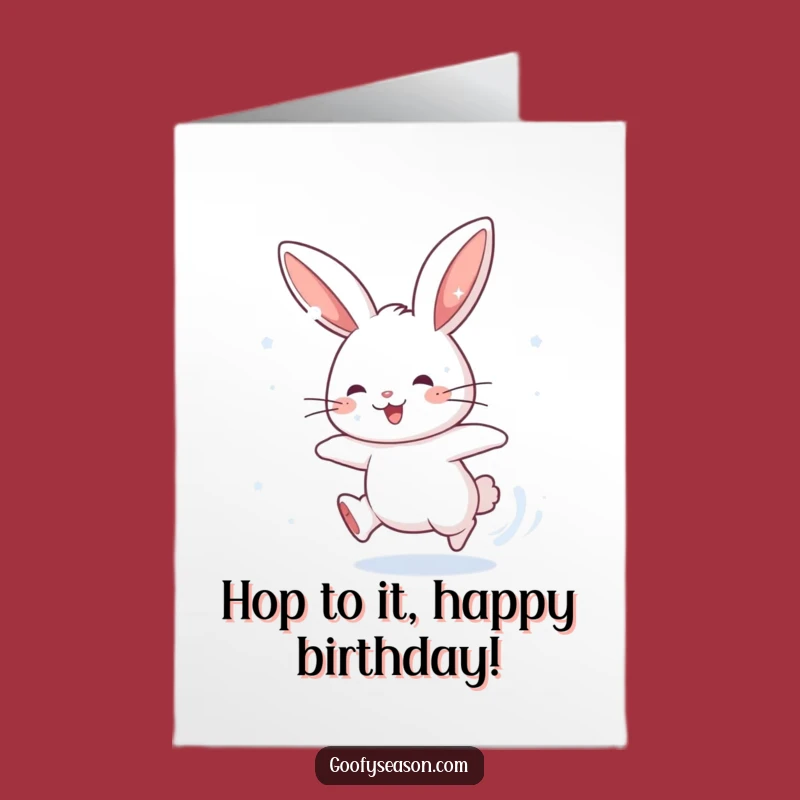 Free Printable Birthday Card: Energetic Rabbit Snow Chase - Funny Downloadable