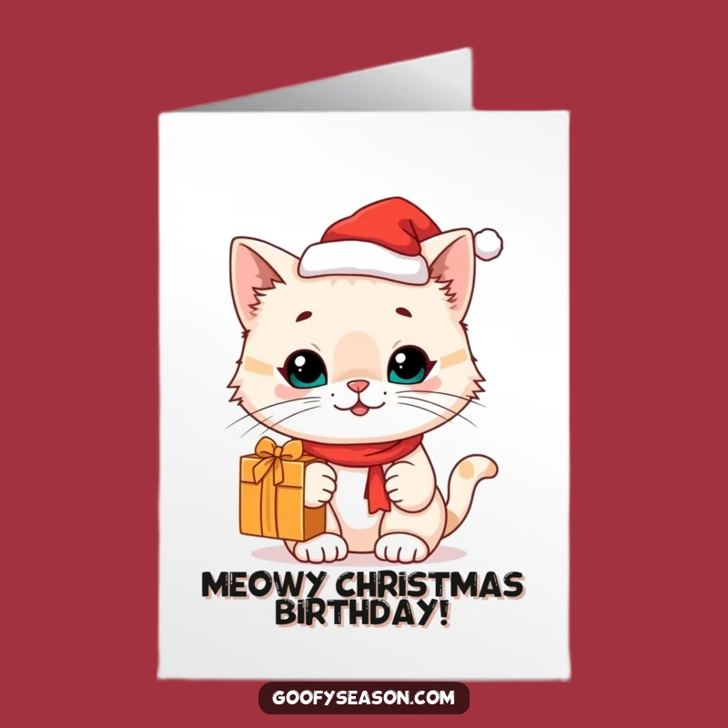 Free Printable Bday Card: Cat in Santa Hat, Funny Holiday Gift