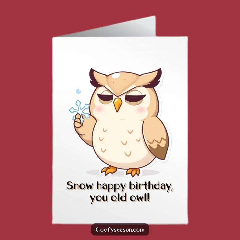 Free Printable Birthday Card: Funny Owl Catching Snow, Hilarious Downloadable Greeting