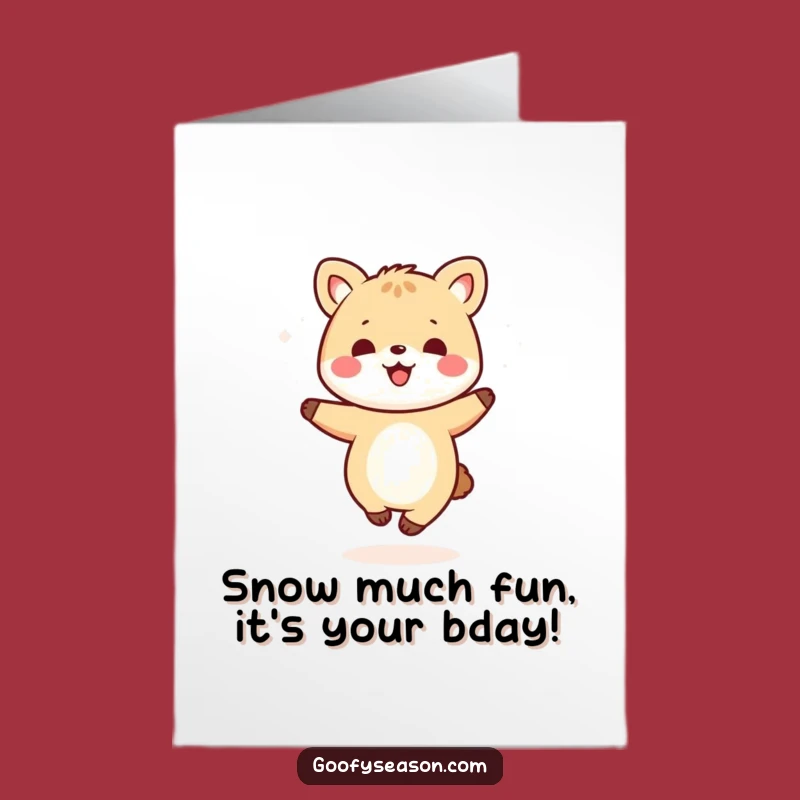 Free Printable Kawaii Animal Birthday Card: Dancing Snowflakes Funny Downloadable Gift