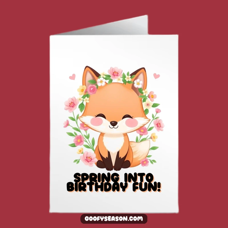Free Printable Birthday Card: Happy Fox's Spring Bloom Funny Downloadable Gift