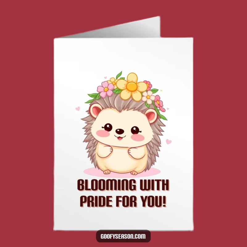 Free Printable Congratulations Card: Kawaii Hedgehog Flower Crown Spring Bloom Funny Downloadable Gift