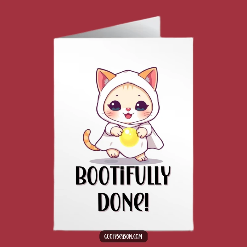 Free Printable Congrats Card: Cat Ghost Chasing Orb, Funny Downloadable Celebration Gift