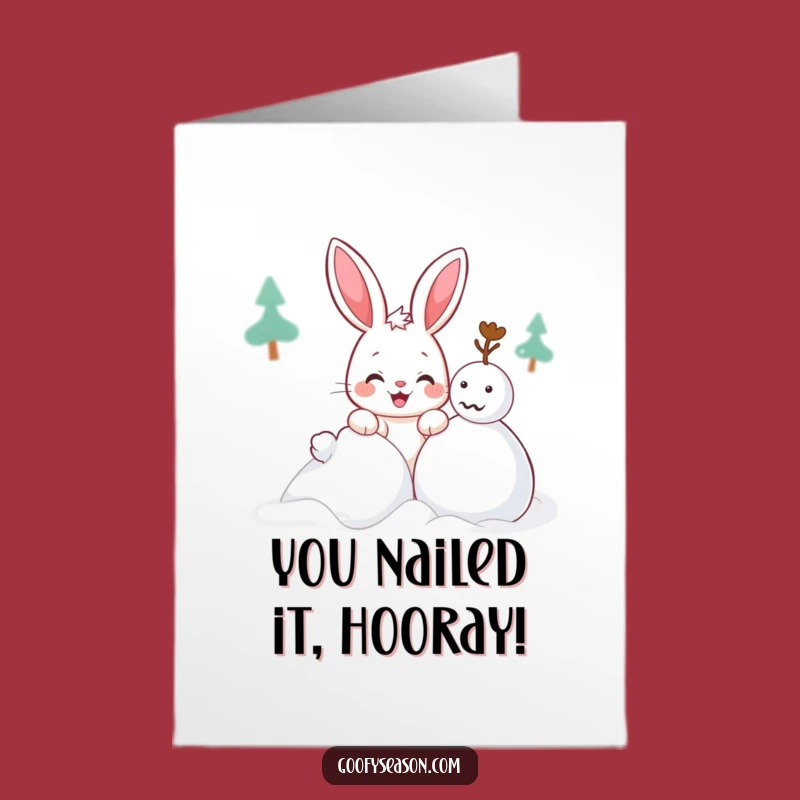 Free Printable Congrats Card: Mischievous Bunny Snowman DIY Downloadable Funny Gift