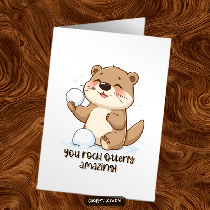 Funny Free Printable Congratulations Card: Playful otter mid-snowball throw, capturing the joy of victory.