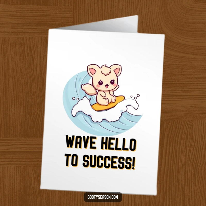 Funny Free Printable Congratulations Card: Kawaii animal expertly rides a wave, celebrating a momentous occasion.