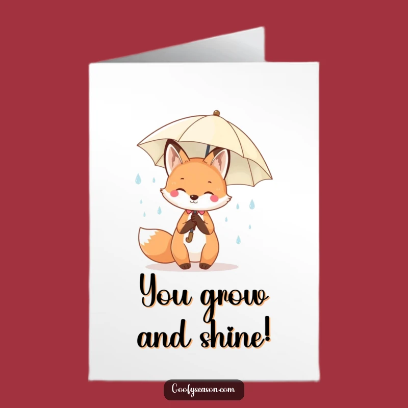 Free Printable Congratulations Card: Springtime Kawaii Fox Umbrella for Your Success