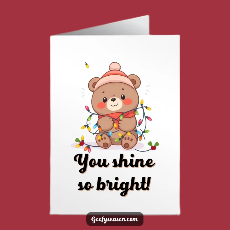 Free Printable Congratulations Card: Whimsical Kawaii Bear Winter Lights for Festivities