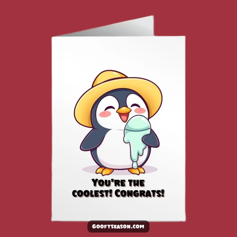 Free Printable Penguin Congratulations Card: Funny Ice Cream Penguin Downloadable for Sweet Success