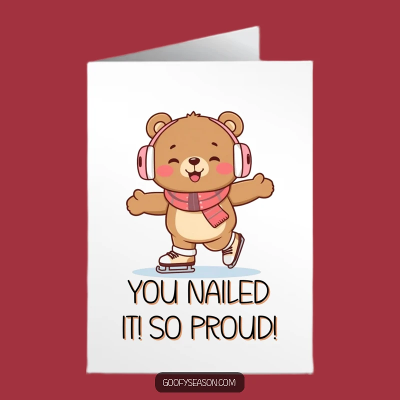 Free Printable Skating Bear Congratulations Card: Earmuffs Fun Downloadable