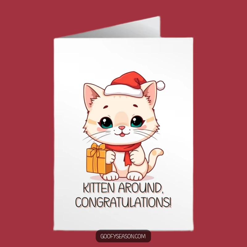 Free Printable Congrats Card: Cat in Santa Hat, Festive Funny Downloadable Gift