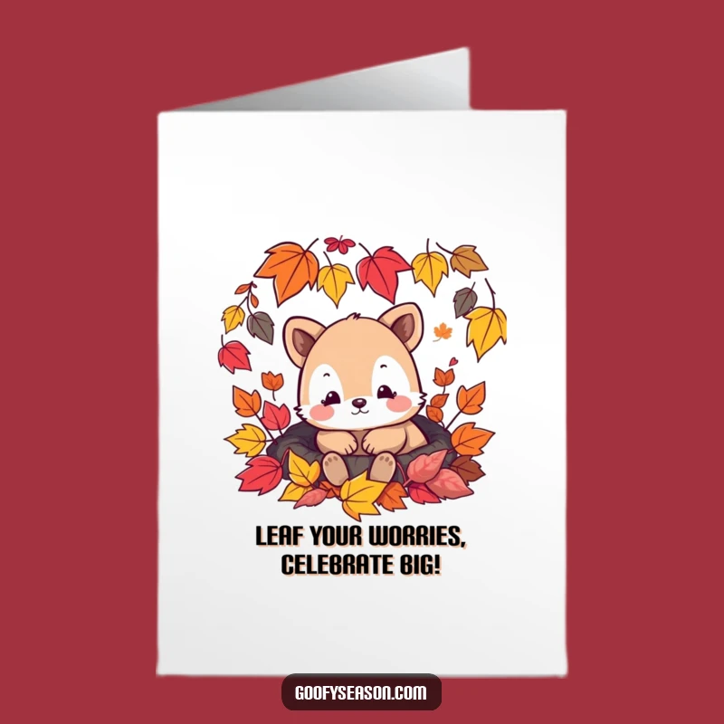 Free Printable Cozy Animal Congratulations Card: Funny Fall Leaves Downloadable