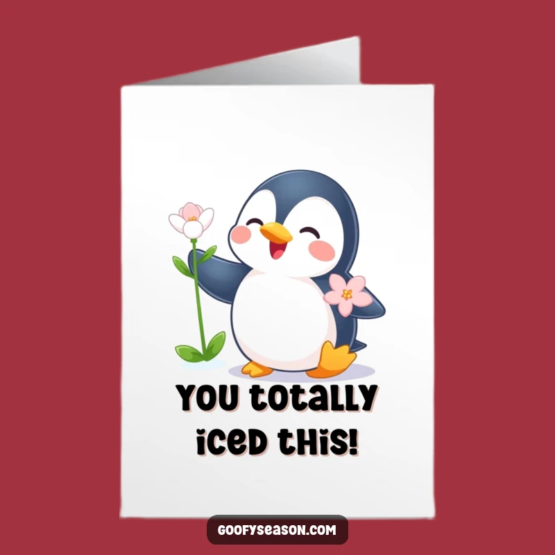 Free Printable Congrats Card: Penguin's Winter Bloom Celebration