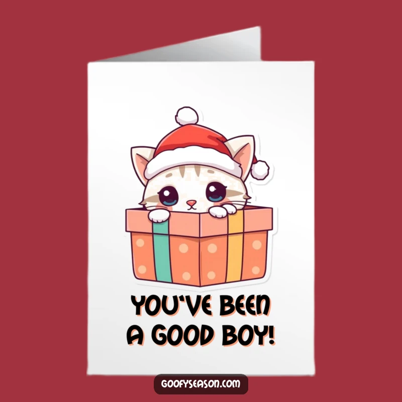 Free Printable Cute Cat Congrats Card: Santa Hat Kitty Celebrating Your Big Win!