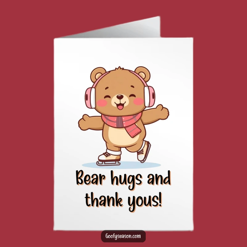 Free Printable Skating Bear Thank You Card: Earmuffs Fun Downloadable