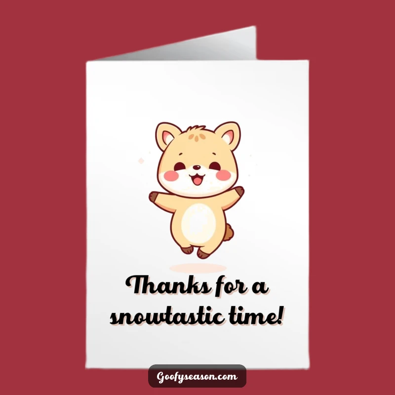 Free Printable Kawaii Animal Thank You Card: Snowflakes Funny Downloadable Gratitude Gift