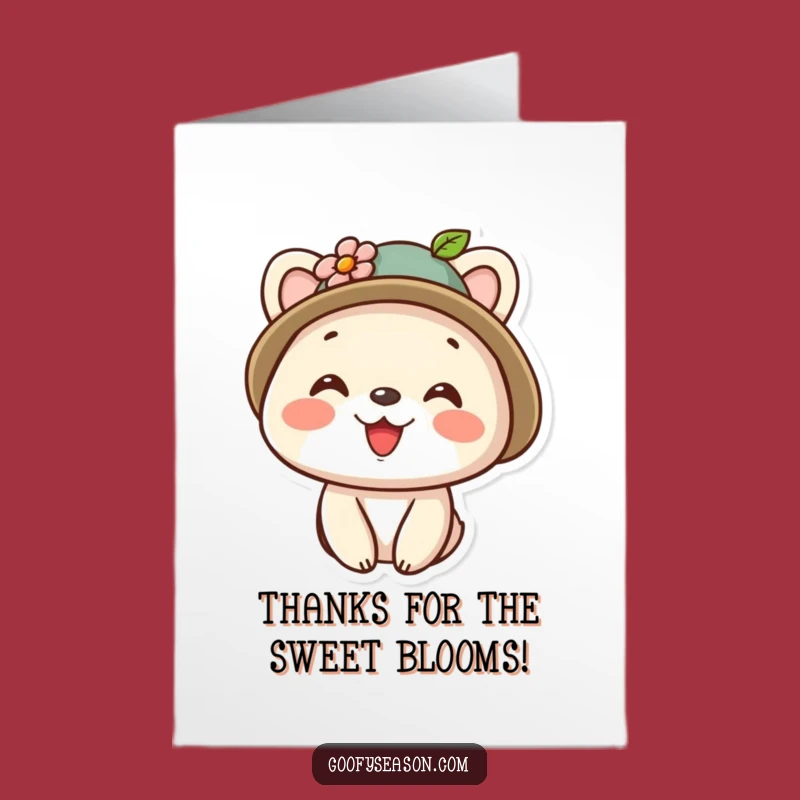 Free Printable Kawaii Hat Thank You Card: Flower Smile Funny Downloadable Gratitude