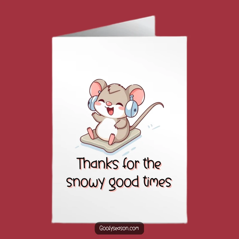 Free Printable Mouse Thank You Card: Funny Snow Mouse Downloadable Gift of Thanks