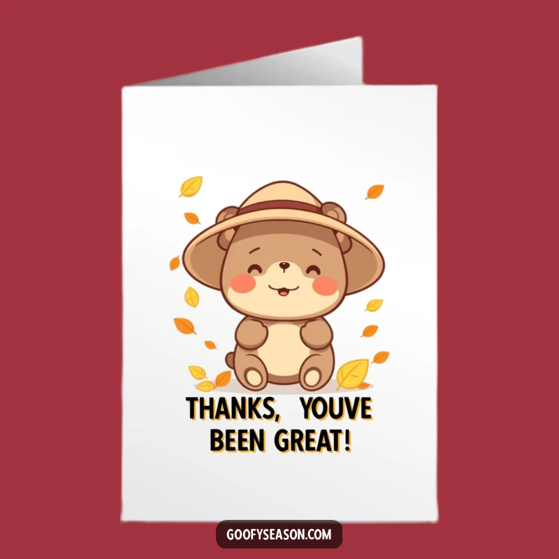 Free Printable Thank You Card: Bear Autumn Leaves Funny Downloadable