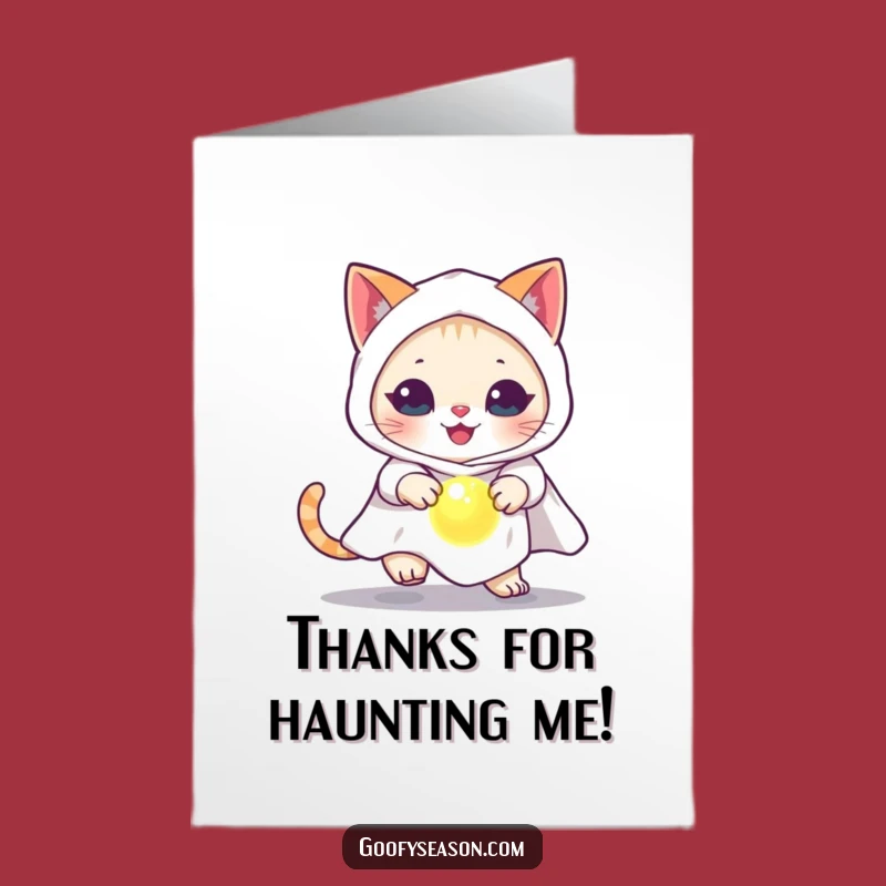 Free Printable Thank You Card: Cat Ghost Chasing Orb, Heartfelt Funny Downloadable Gift