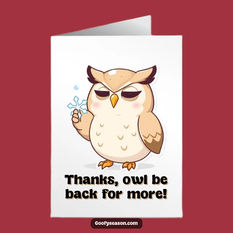 Free Printable Thank You Card: Funny Owl Catching Snow, A Grateful Downloadable Greeting