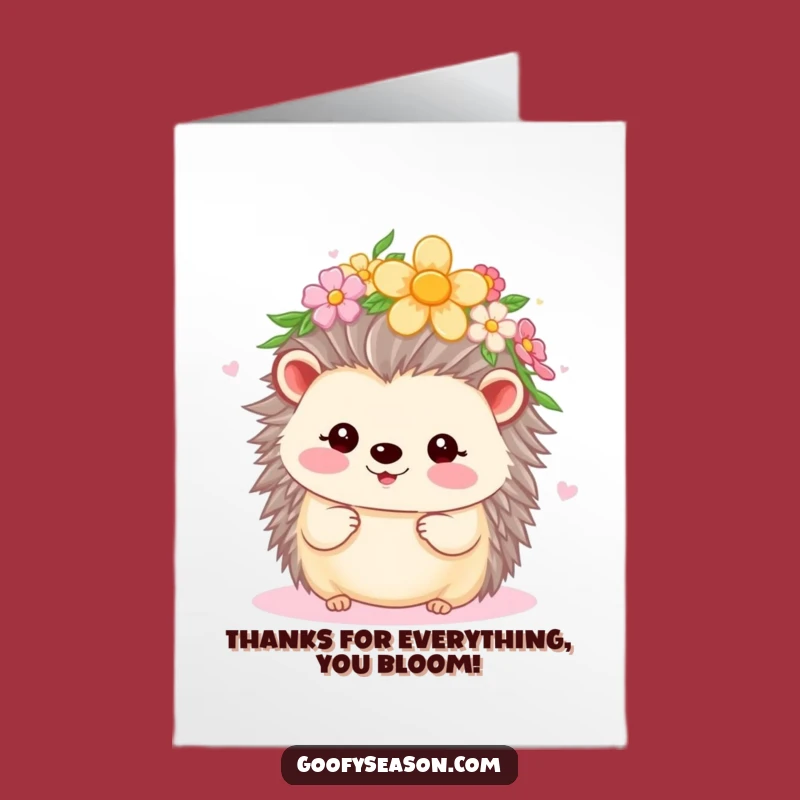 Free Printable Thank You Card: Kawaii Hedgehog Flower Crown Spring Thanks Funny Downloadable Gift