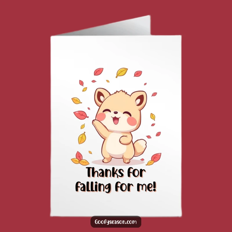 Free Printable Thank You Card: Kawaii Leaf Tosser Animal - Falling Thanks!