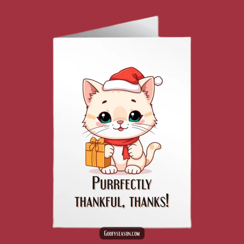 Free Printable Thank You Card: Cat in Santa Hat, Cheerful Funny Downloadable Gift