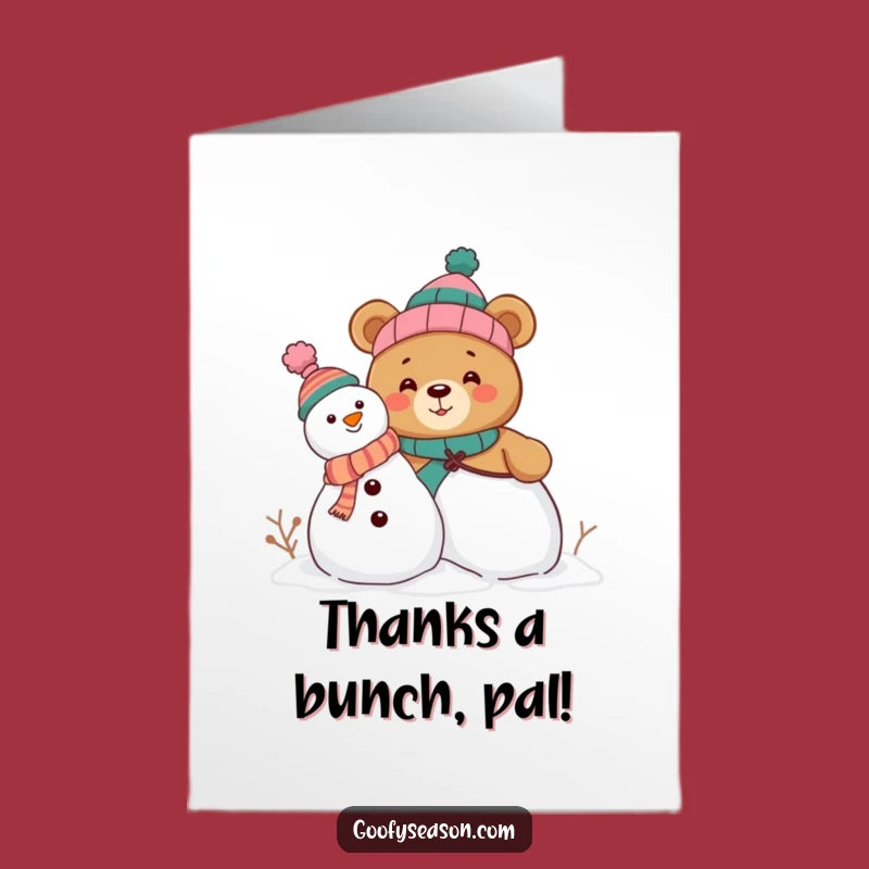 Free Printable Thank You Card: Curious Bear & Snowman, Funny Downloadable Gift for Expressing Gratitude