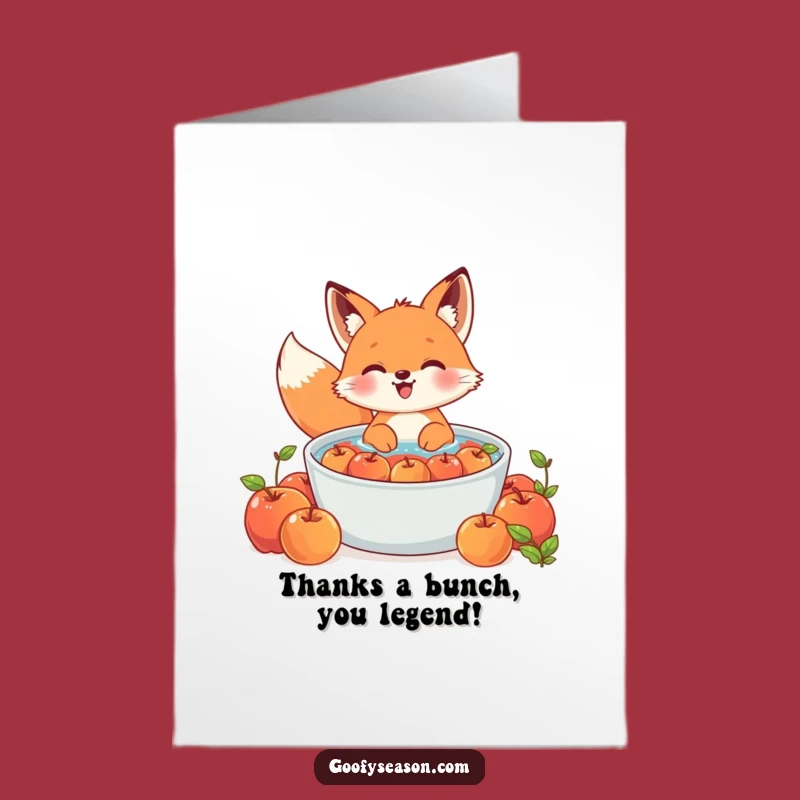Free Printable Thank You Card: Funny Kawaii Fox Apple Bobbing Downloadable Gift