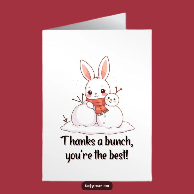 Free Printable Thank You Card: Cute Bunny Snowman Builder, Heartfelt Downloadable Greeting