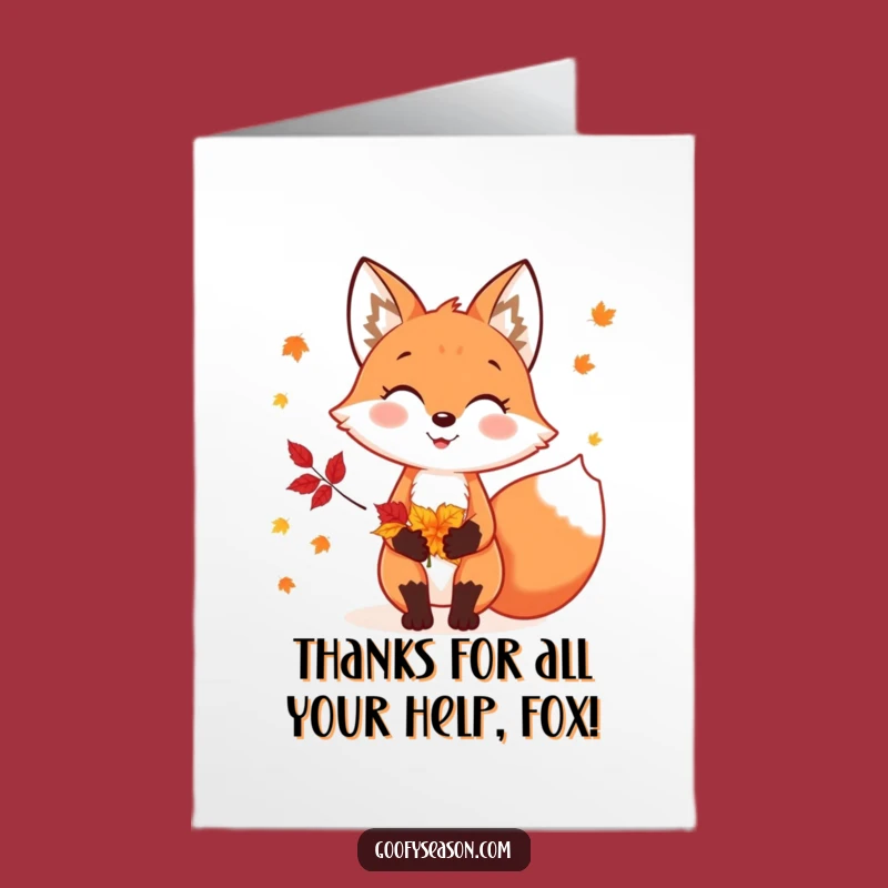 Free Printable Thank You Card: Cheerful Fox Autumn Leaves, Grateful DIY