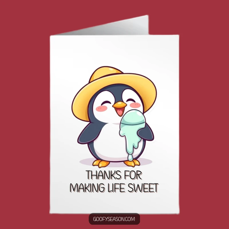 Free Printable Penguin Thank You Card: Funny Ice Cream Penguin Downloadable Gift of Thanks