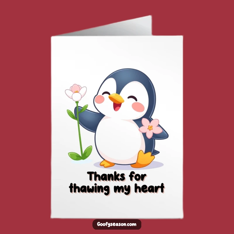 Free Printable Thank You Card: Penguin's Winter Bloom Gratitude