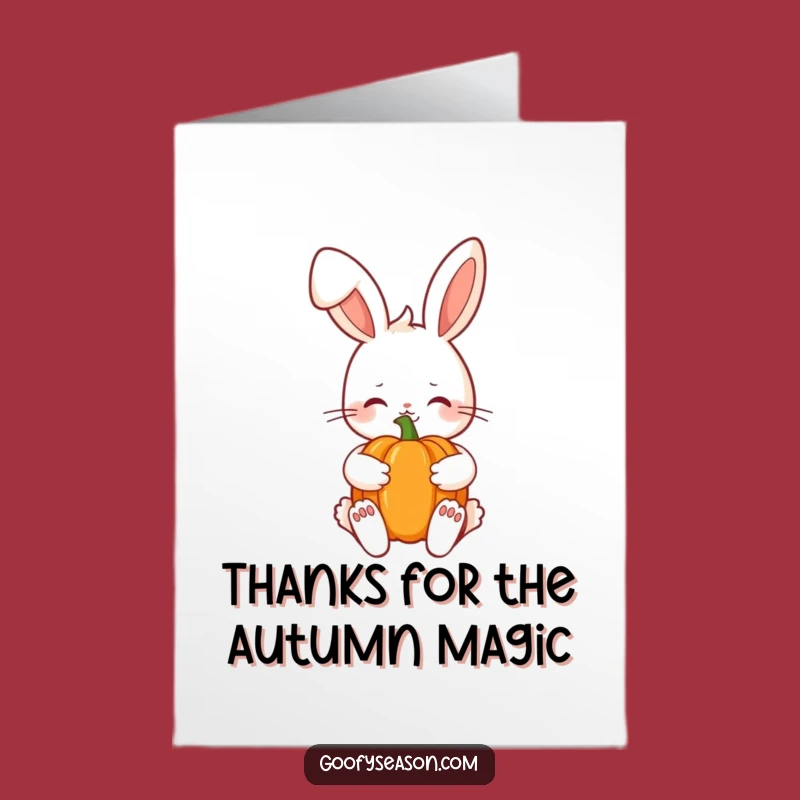 Free Printable Thank You Card: Shy Kawaii Bunny Autumn Pumpkin Appreciation Gift