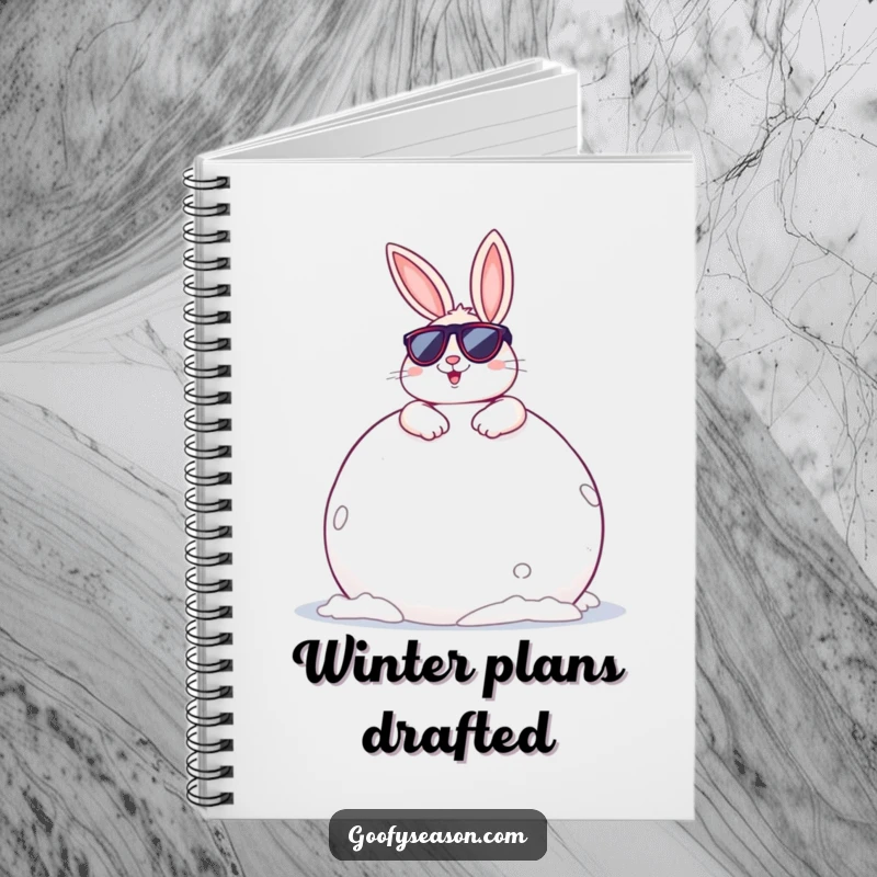 Funny Bunny Notebook: A cheerful bunny wearing sunglasses, lounging on a giant snowball, perfect for cool note-taking.