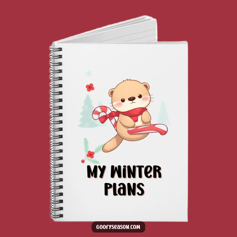 Funny Kawaii Otter Candy Cane Float Notebook - Winter Journal Gift